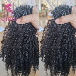 Microlink Curly Human Hair Extensions For Black Women Burmese Micro Loop Ring Human Hair Extensions Kinky Curly