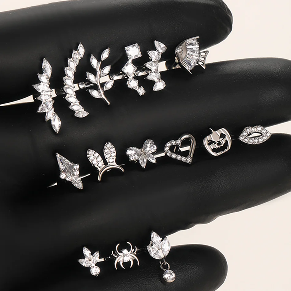1 STÜCK Titan Spinne Herzform Ohrstecker Innengewinde Zirkonia Helix Tragus Labret Piercing Körperschmuck