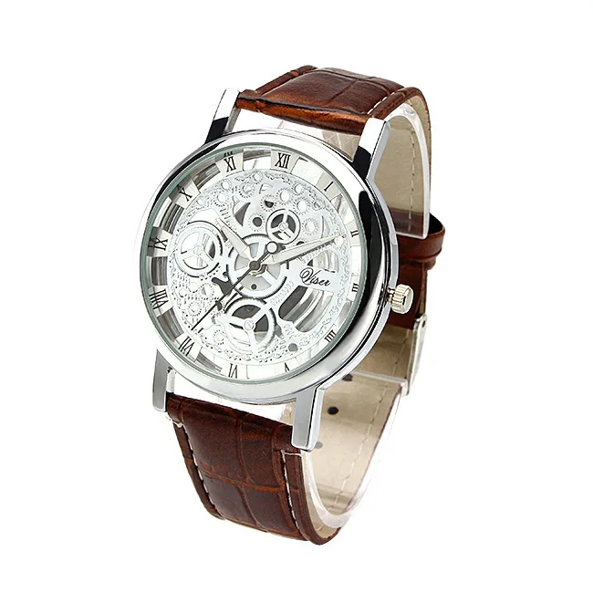 reloj hombre Men's Luxury Stainless Steel Quartz Skeleton Dial Design Elegant Woman Watch Fashion Leather Strap Man Watch reloj