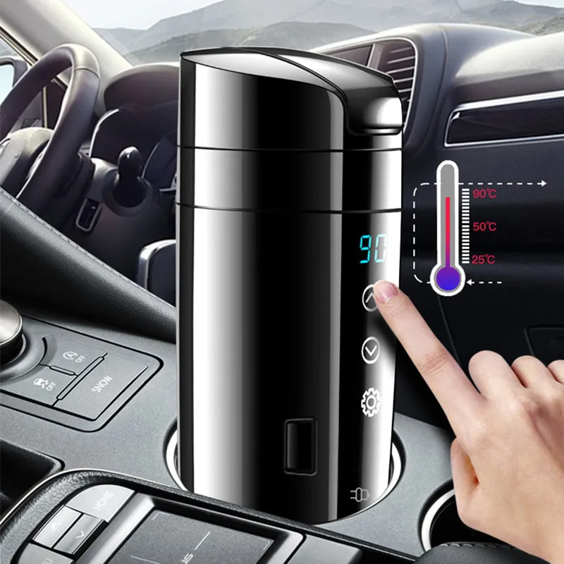 12v/24v Portable Vehicle Heating Smart Cup Temperature Display Stainless Steel Car Electric Cup Thermos Water Heater Car Supplie