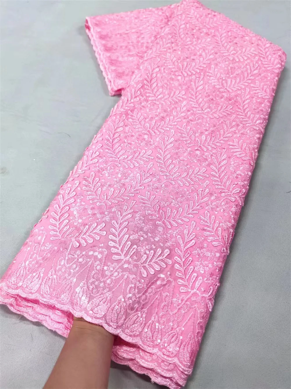 

Pink Chiffon Lace Fabric 2024 High Quality Lace Material Nigerian French African Cotton Lace Fabric For Women Dresses 5y Wp668-1