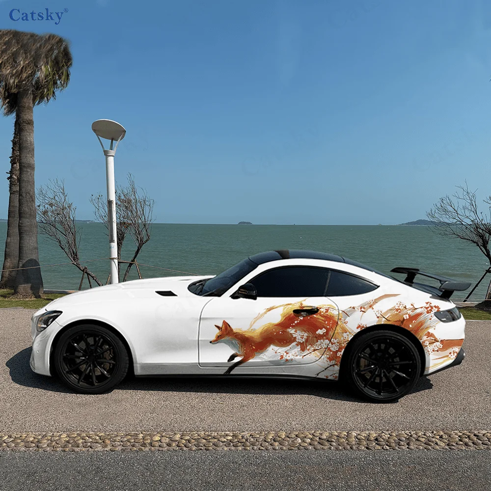 

Украшение боковой наклейки автомобиля с цветком сливы, лисы, водонепроницаемая, устойчивая к царапинам наклейка из ПВХ, защита автомобиля, автоаксессуары в подарок