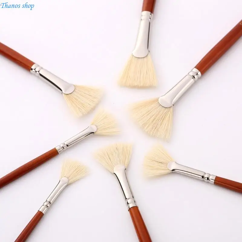7-Pieces Fan Paint Brushes Set, Professional Artist Fan Brush Acrylic Paint Brushes with Bristle Hair Long Handle X37A