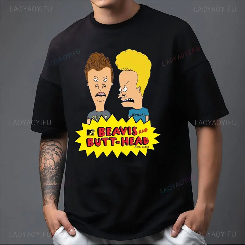 قميص بيفيز وبوتثيد الكلاسيكي 1996 ملابس الرسوم المتحركة الفكاهة نمط غير رسمي من القطن الخالص للرجال والنساء بأكمام قصيرة Y2k