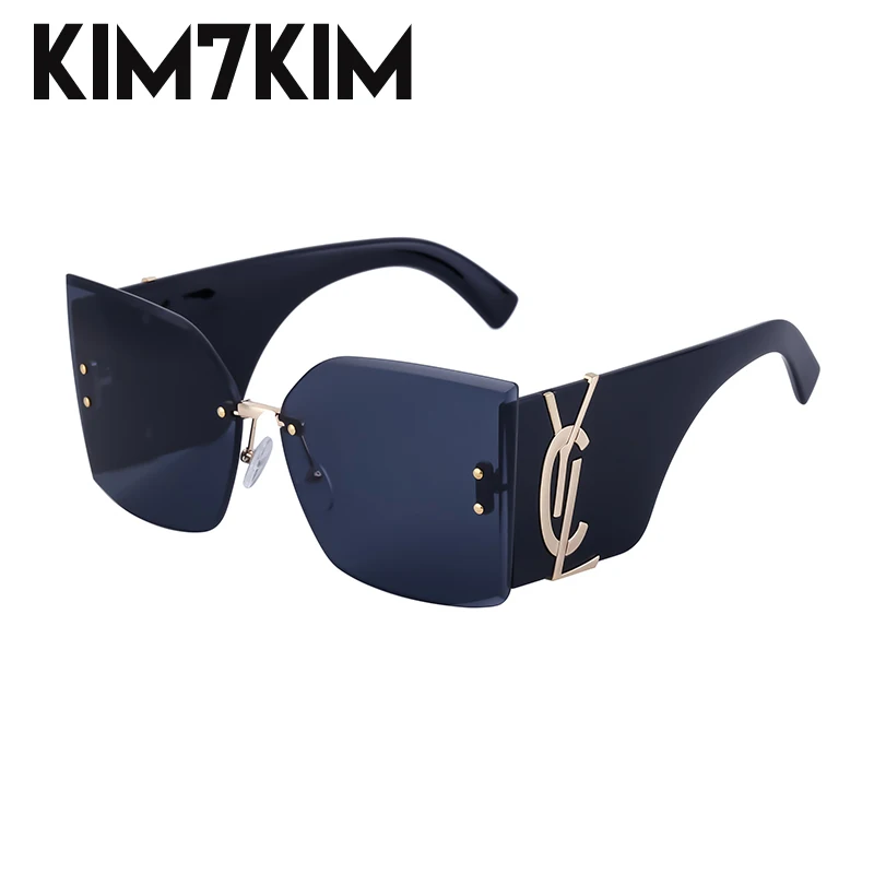 Oversized Rimless Cat Eye Sunglasses Women 2024 Luxury Brand Designer New Fashion Sun Glasses Trends Glass Frameless Sunglass