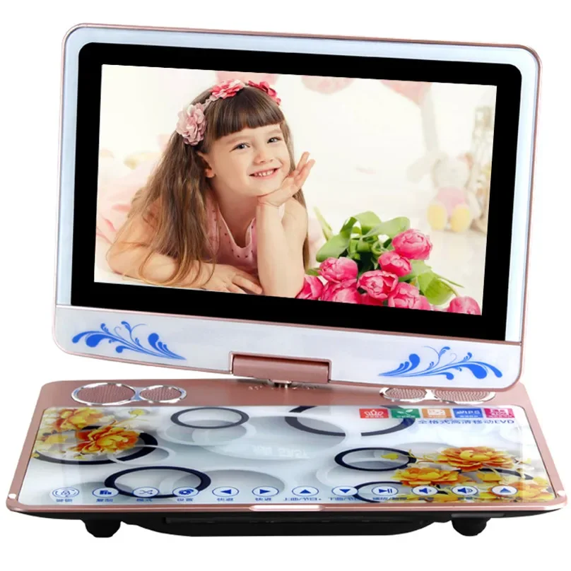 ألعاب محمولة مقاس 13 بوصة ثلاثية الأبعاد عالية الدقة بشاشة كبيرة مشغل DVD EVD آلة مسرح متنقلة تغني الفيديو مع بطاقة تلفزيون ومكبر صوت MP3 لعبة موسيقى
