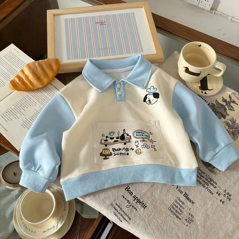 Spot GoodsQY255312Boy's hoody2025خريف جديد جيب طباعة بدوره إلى أسفل طوق المرقعة راجلان