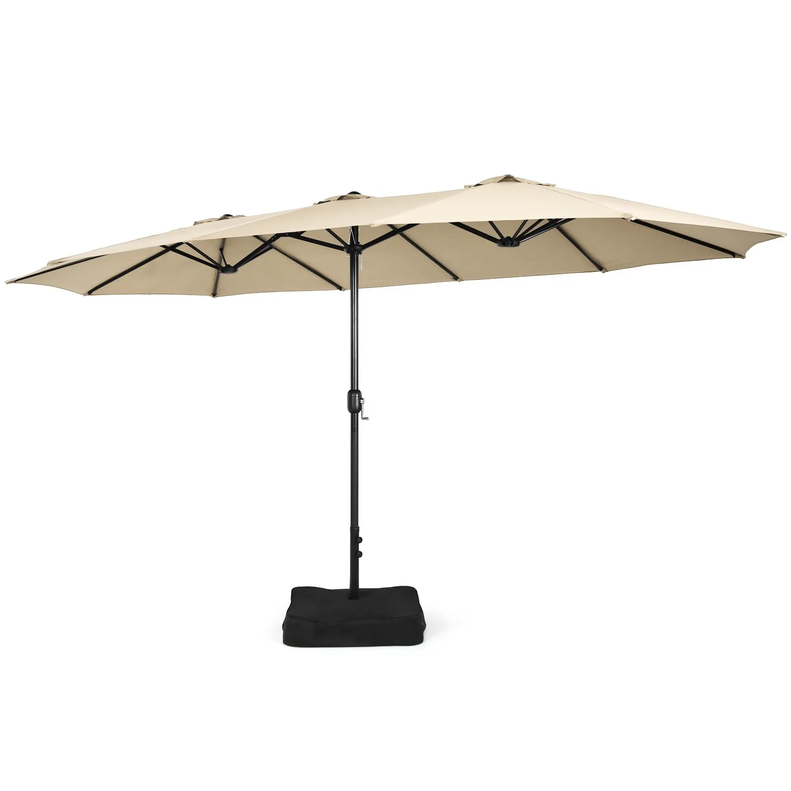 

15FT Double-Sided Twin Patio Umbrella Outdoor Market W/ Crank & Base Beige