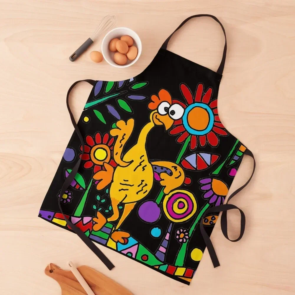 

Funny Rubber Chicken in Flower Garden Apron Woman Work Art man chef uniform Apron