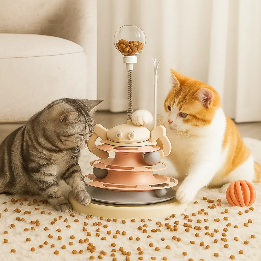 

4 Levels Cat Ball Track Toy Detachable Anti-slip Cat Turntable Toy Rotating Wear-resistant Roller Balls Toy Multi-Cat