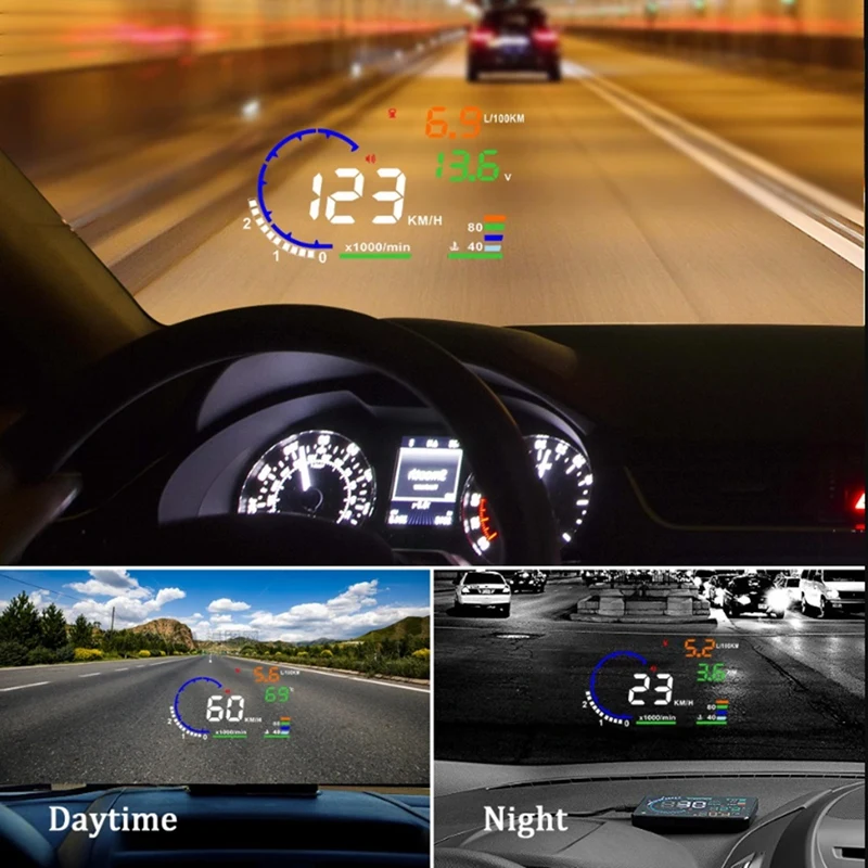 AD 5.5Inch OBD2 HUD Car Head Up Display HUD Digital Speedometer ABS Windshield Speed With Speeding Water Temp RPM Alarm