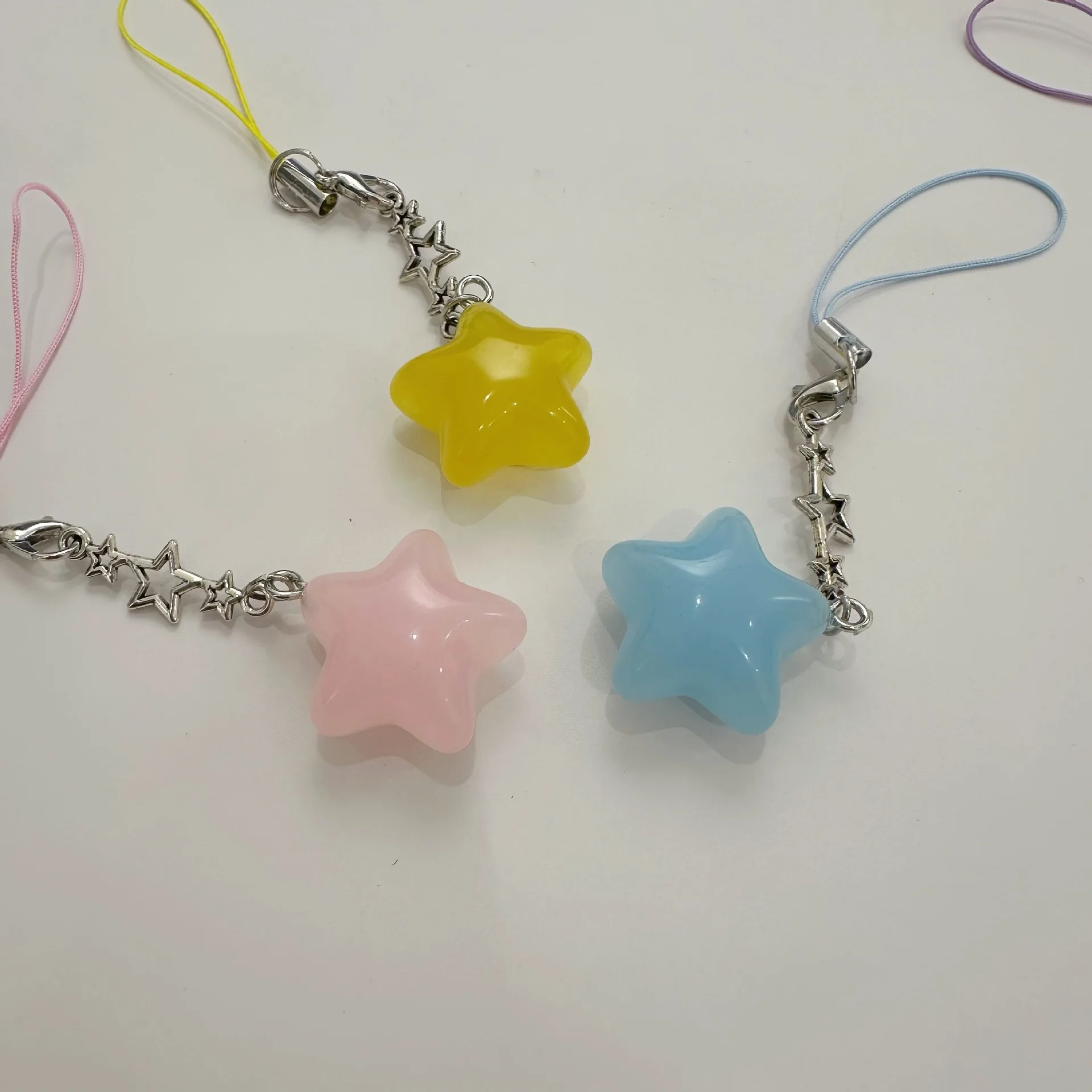 Cute Star Phone Chain Y2K Crystal Beads Tassel Car Keyring Pentagram Cartoon 3D Key Pendant Earring Necklace Material