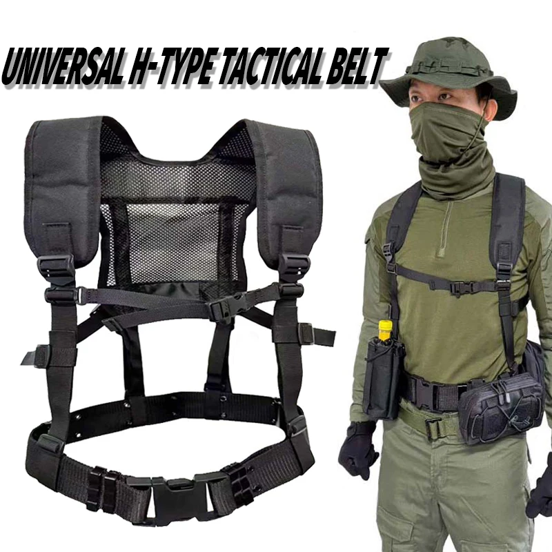 

MOLLE Military Combat Belt Outdoor H-Harness Belt Suspenders with Detachable Suspender Straps for Hunting Training Tactical Gear