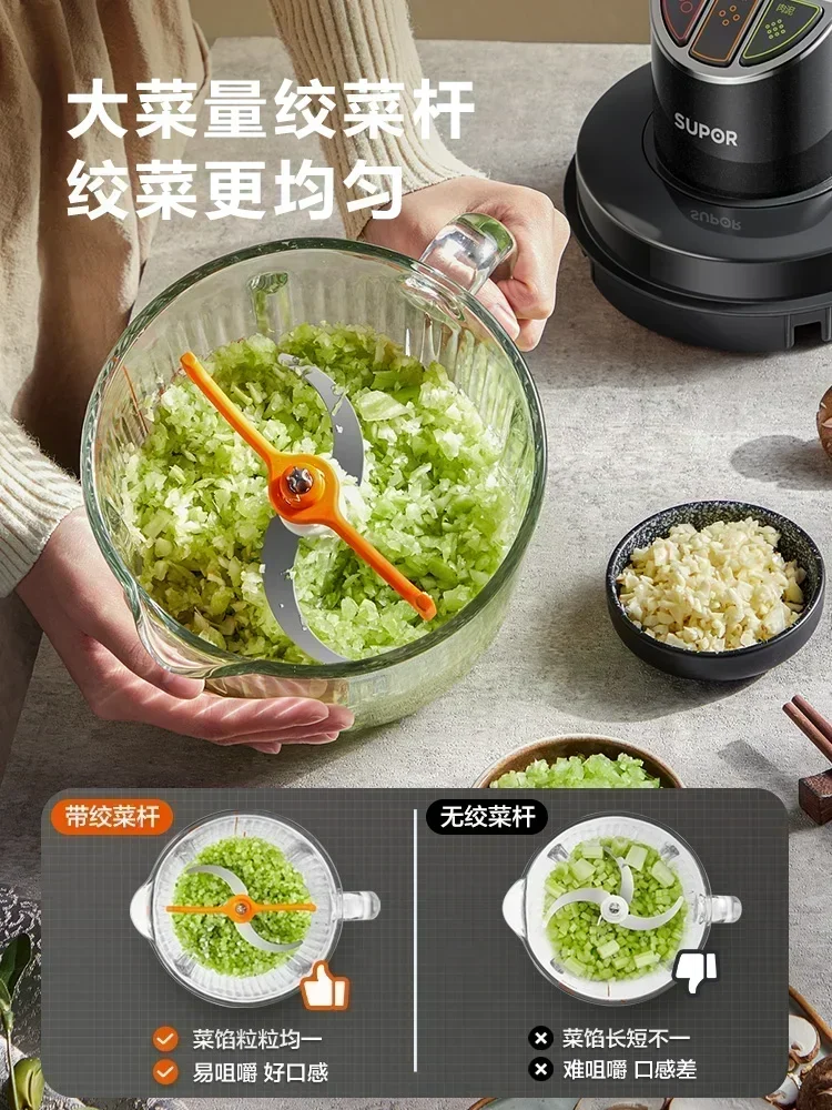 Household electric meat grinder. Small, automatic, multi-function. For minced meat, vegetables. Food supplement machine.