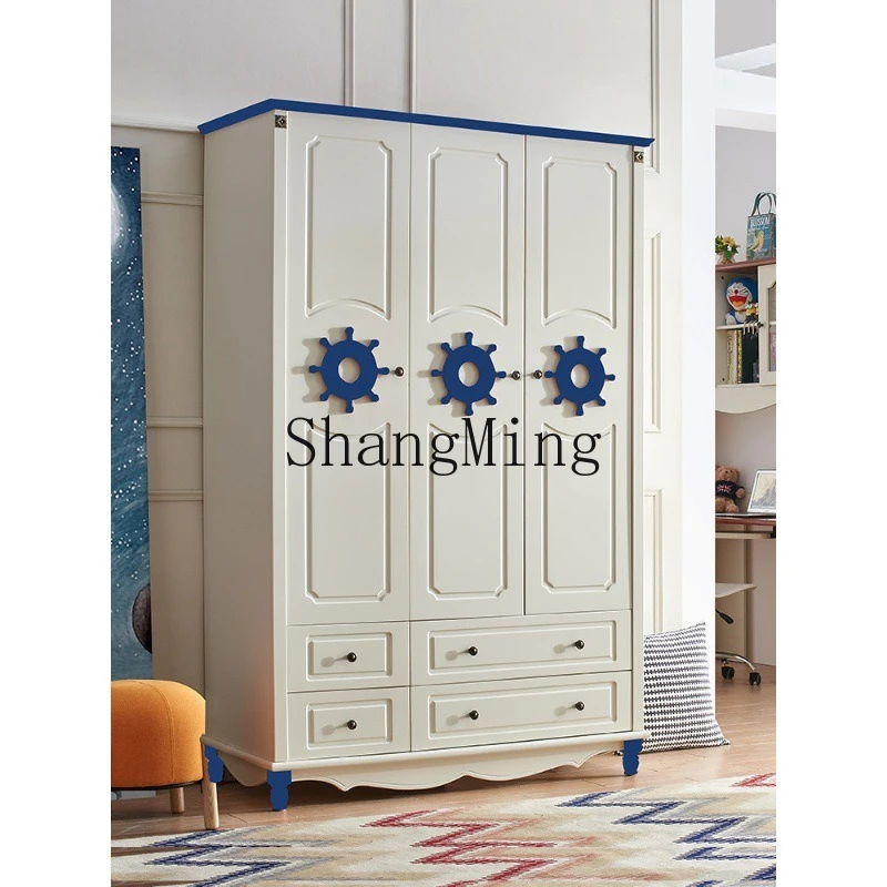 

ZYY household blue and white wardrobe Mediterranean small apartment solid wood two doors three doors bedroom storage wardrobe