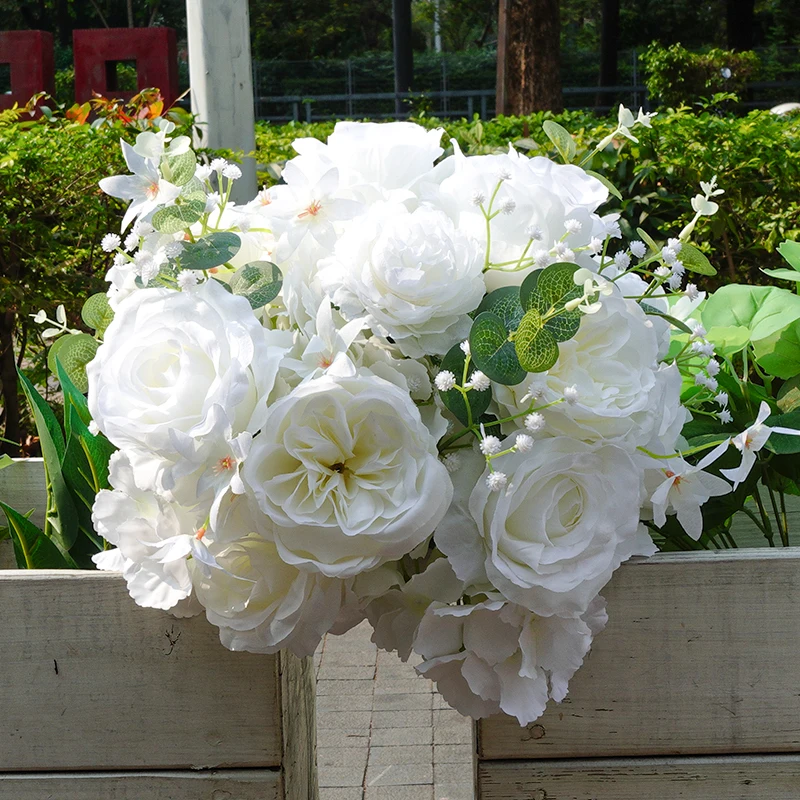 Artificial Flower Rose Hydrangea DIY Flower Ball White Rose Hydrangea Flower Arrangement Party Road Lead Props Window Display