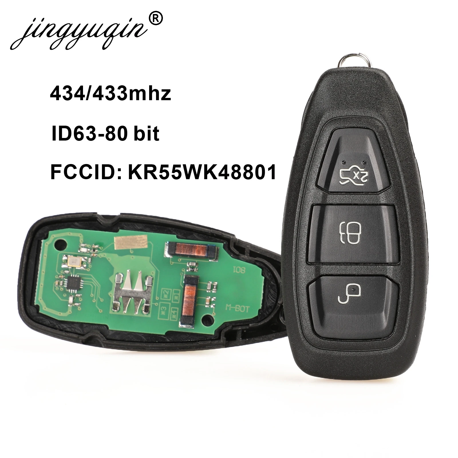 Jingyuqin KR55WK48801 clé à distance intelligente pour Ford Focus c-max Mondeo Kuga Fiesta b-max 433/434Mhz 4D63 80Bit Intelligent sans clé