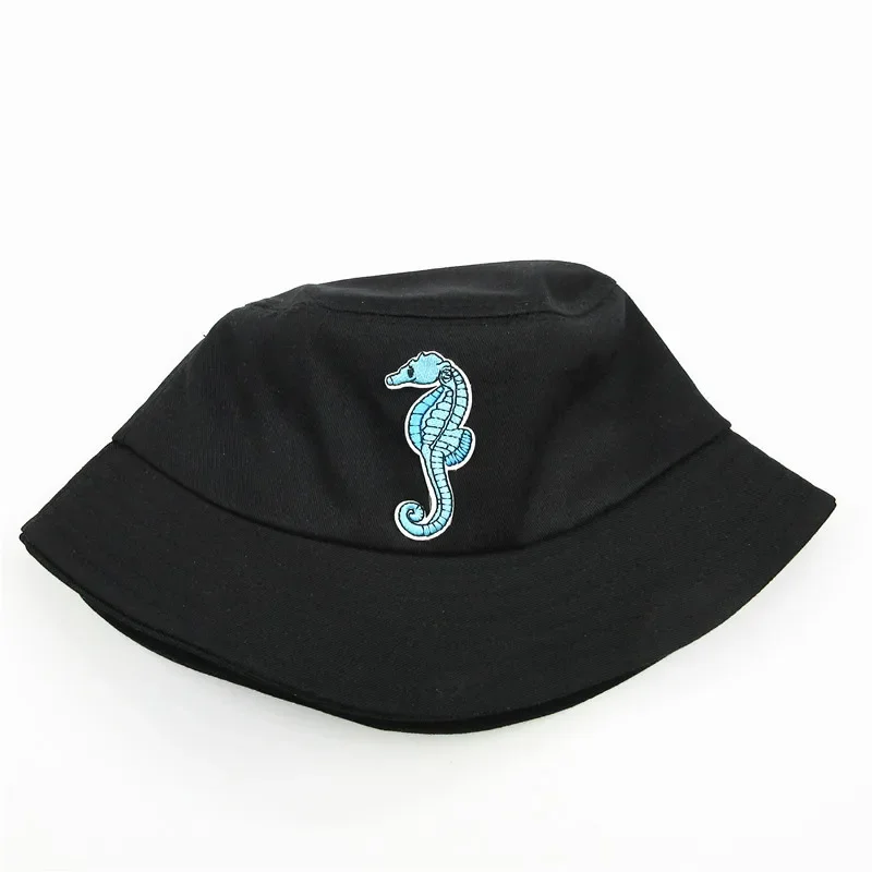 Four Seasons Cartoon Animal Embroidery Cotton Bucket Hat Fisherman Outdoor Travel Sun Cap for Men and Women 317