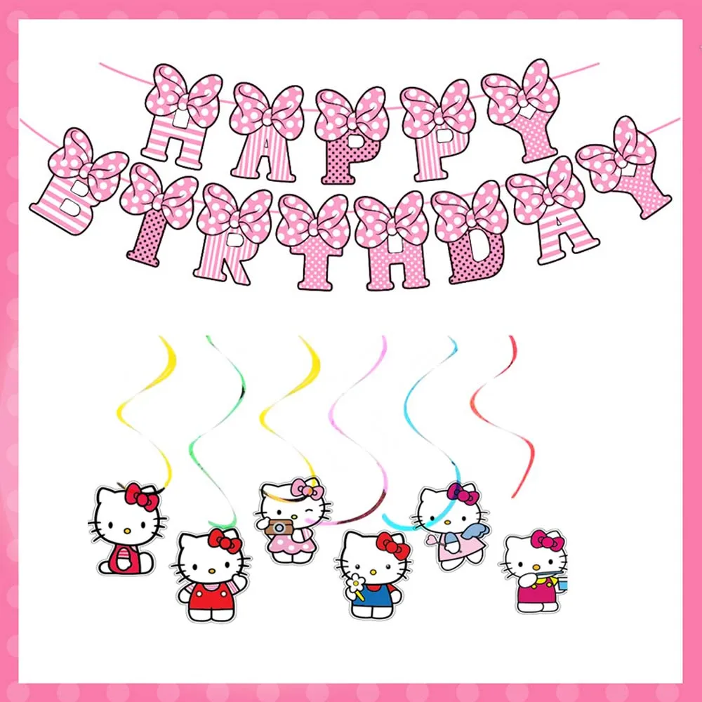 7/13pcs/set Sanrio Hello Kitty banner spiral Hello Kitty happy birthday decoration KT Cat party supplies Baby shower boy girl