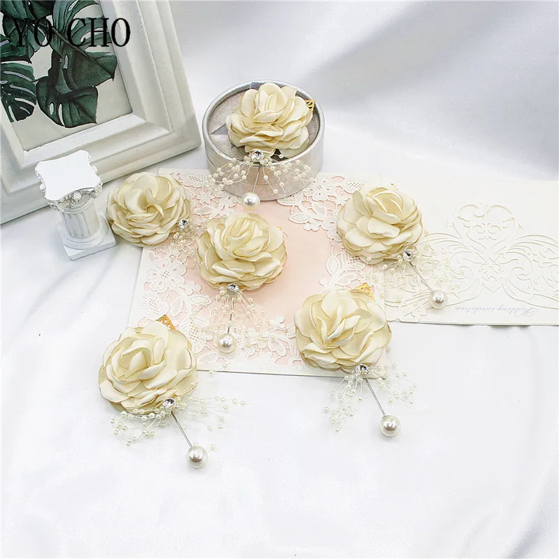 Mädchen Brautjungfer Handgelenk Blume Hochzeit Abschluss ball Party Bouton niere Seide Rose Perle Armband Armband Hand Blumen Hochzeit Zubehör – Detail 11