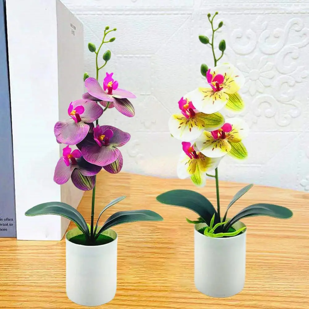 Simulation Bonsai Fancy Weather-resistant Artificial Bonsai Easy Care Faux Silk Orchid Bonsai for Balcony