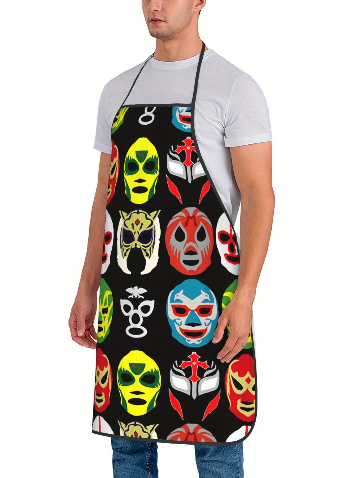 Фартук с маской Lucha Libre, для кухни, выпечки, подарок для мужчин, любителей спорта, поваров, красочный графический дизайн