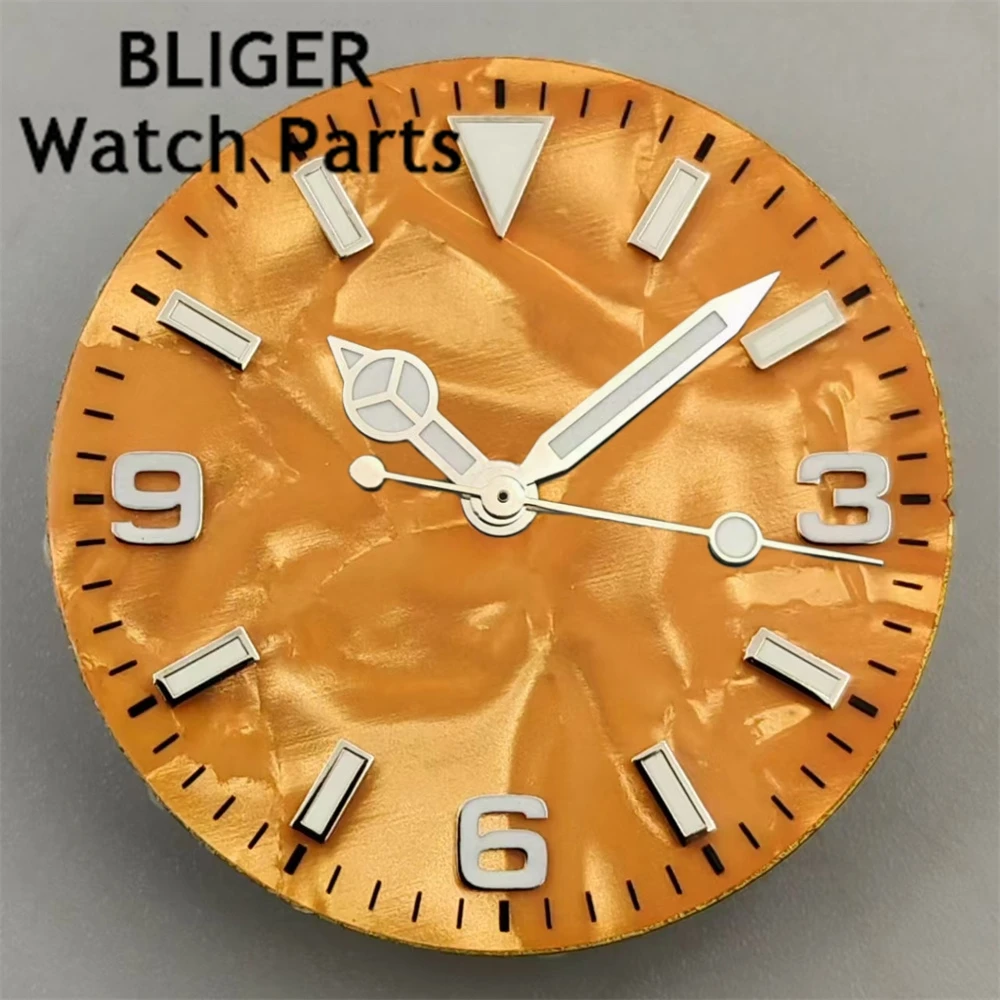 BLIGER 29mm quadrante dell'orologio quadrante di perle con lancette set verde luminoso adatto NH35 NH36 ETA2824 2836 Miyota8215 Mingzhu DG PT5000 movimento