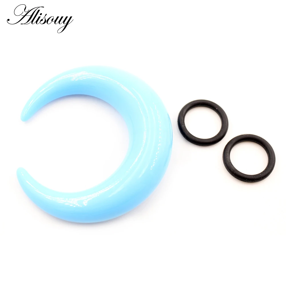 Alisouy 2PC Acrylic C Shape Buffalo Ear Pincher Septum Rings Piercing Ear Taper Stretcher with O-Rings Jewelry 1.6mm-10mm