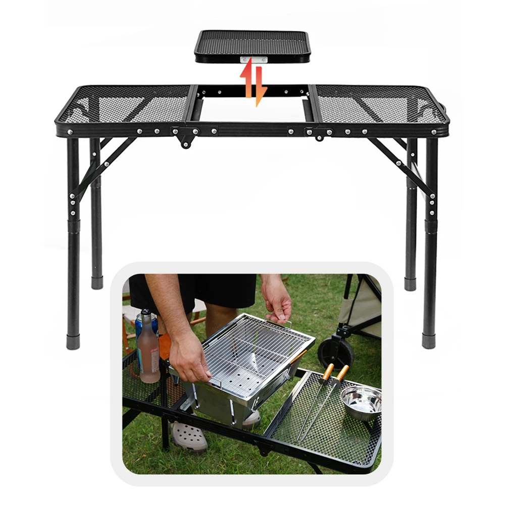 Outdoor folding table, ultra light camping picnic barbecue table, IGT stove, portable self driving tour car lifting grid table