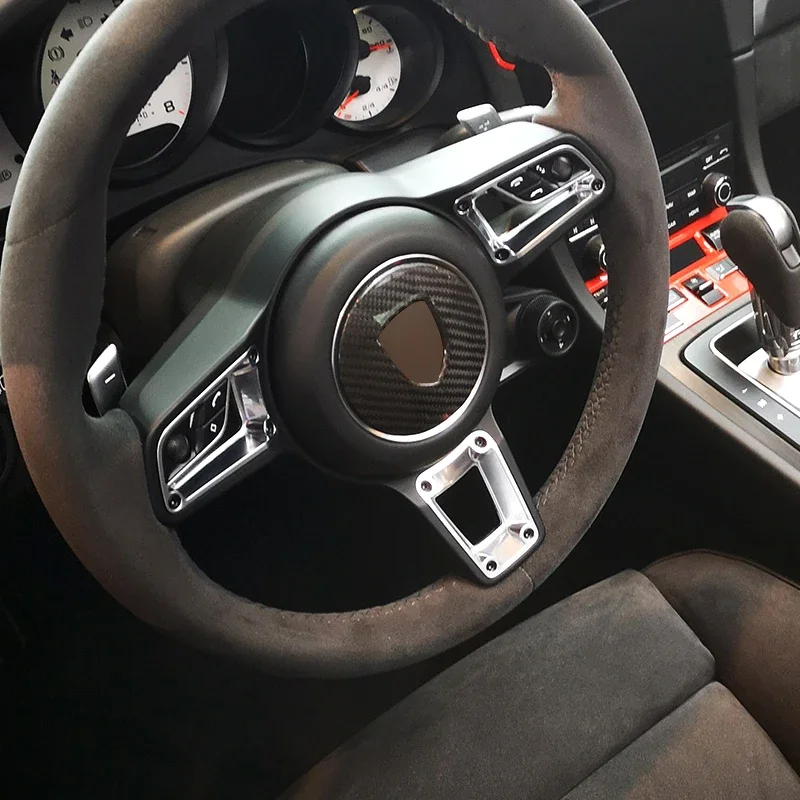 Decoración de modelado de volante de coche, accesorios de cubierta de Panel de fibra de carbono Real para Porsche Panamera Cayenne Macan 911 718