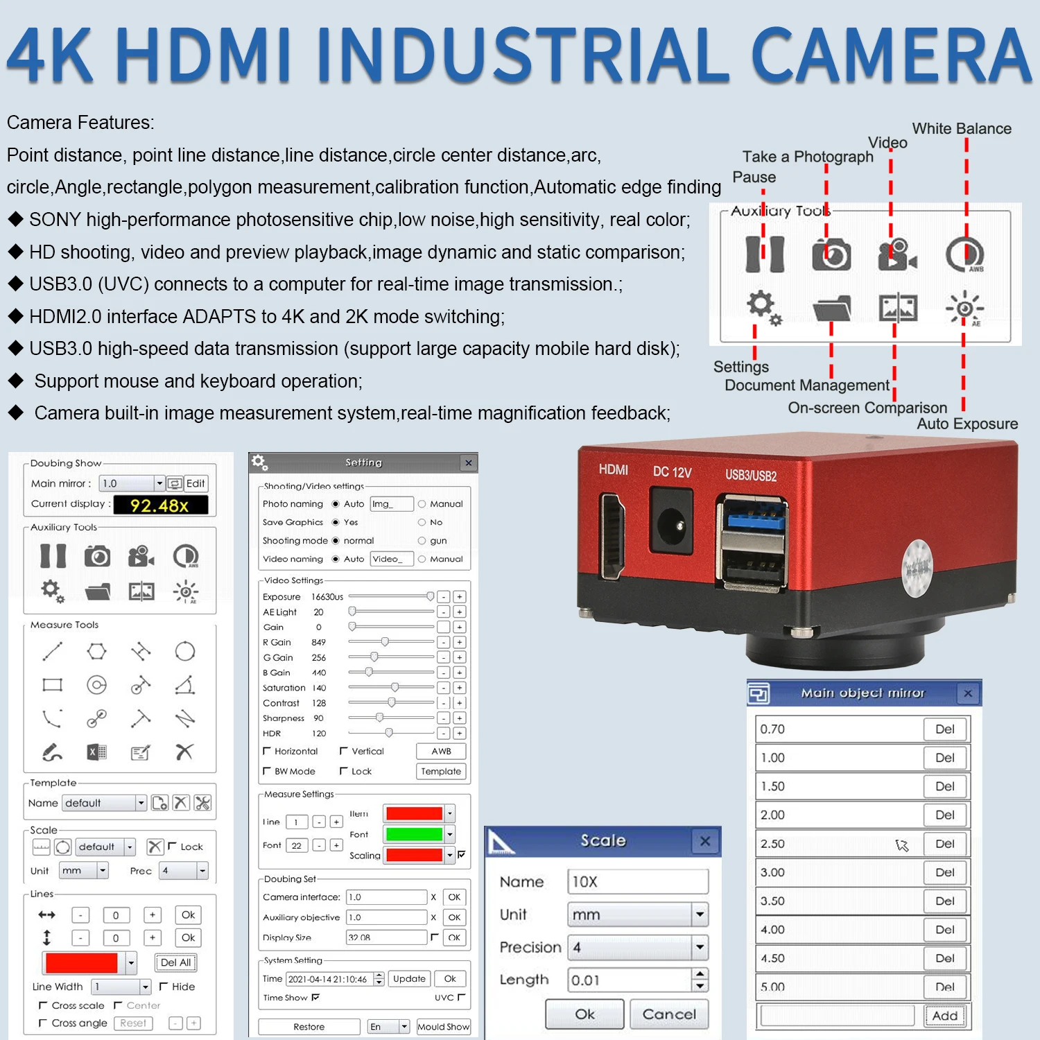 KOPPACE 8.3 MP 4K HD Microscope Measure Camera HDMI/USB Output