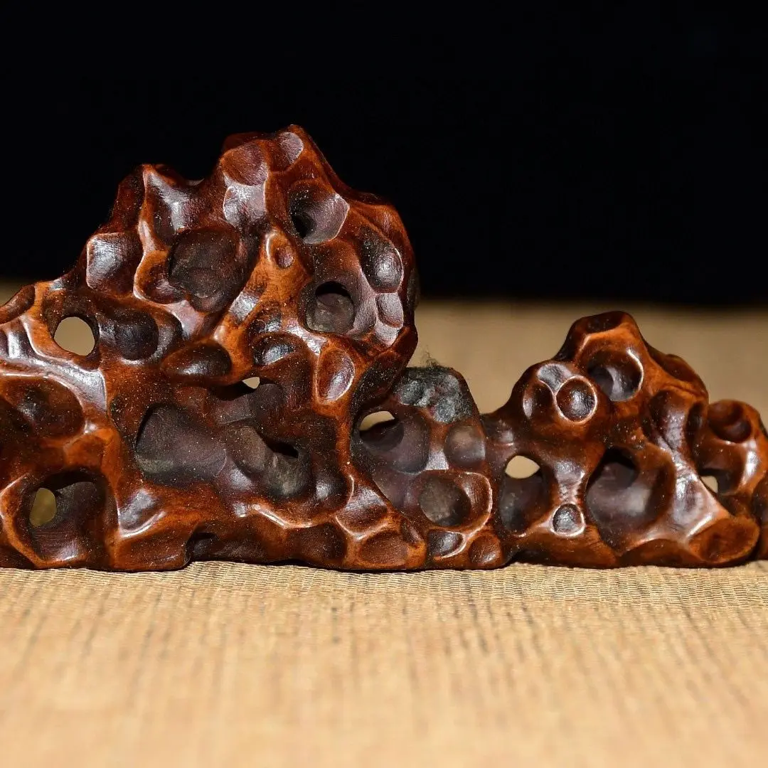 Hand Carved Wood Taihu Rockery shaped pen holder Statue Figurine Desktop Ornaments Home Decoration Crafts Tea Pet Decor