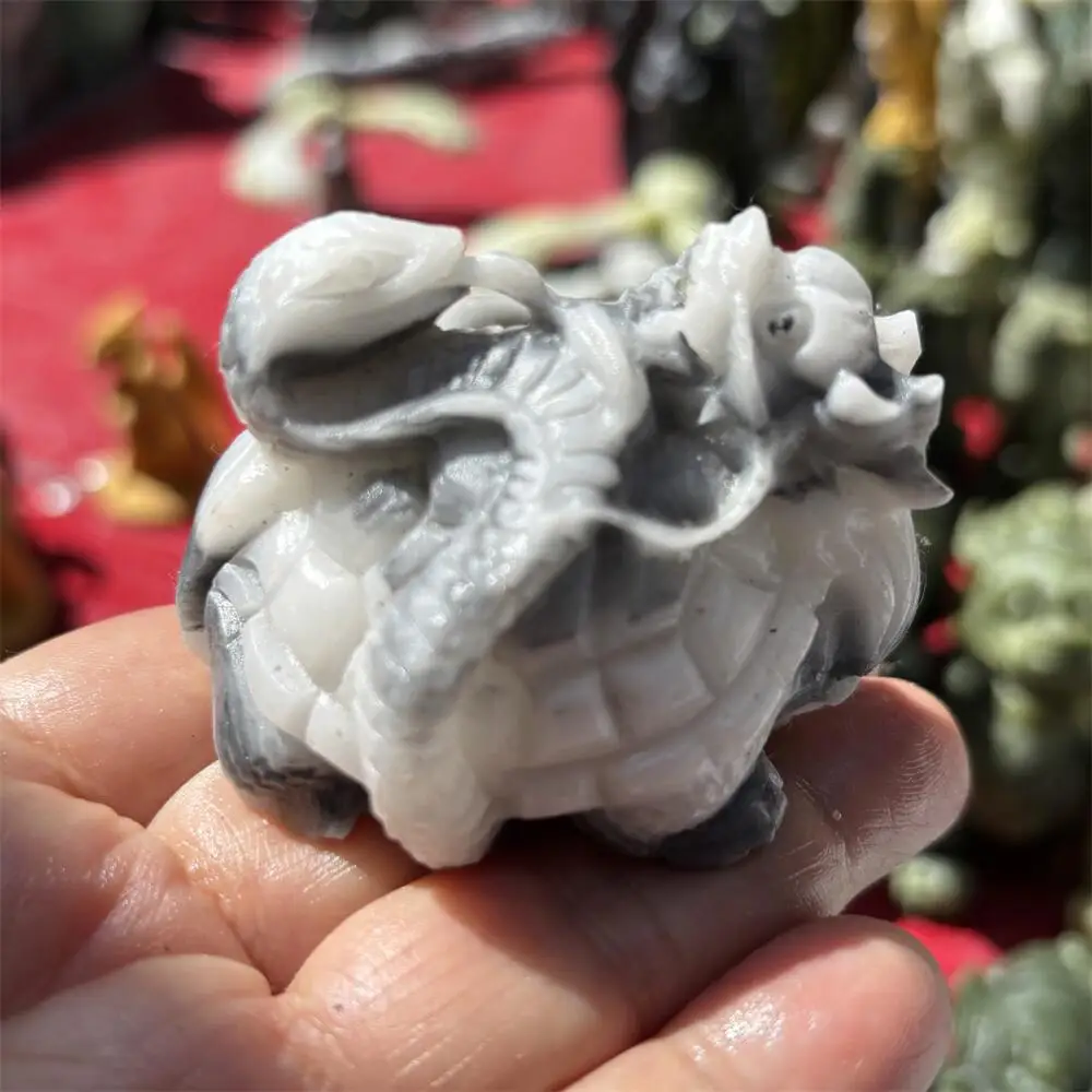 1 Stück Natürlicher Tai Chi Stein Drachen-Schildkröte Pixu Schnitzerei Poliert Reiki Heilung Feng Shui Heimdekoration Hochwertiges Energie-Geschenk