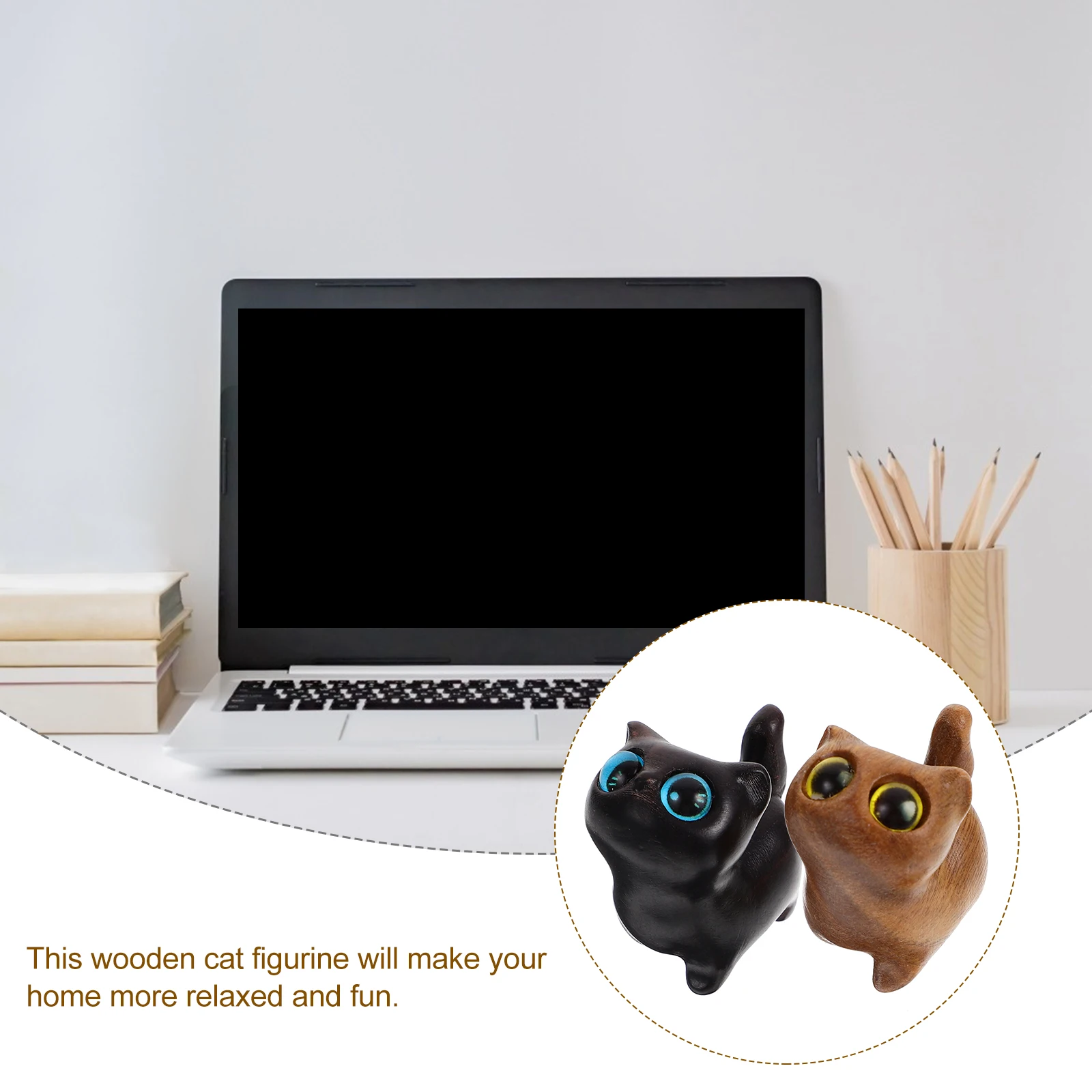 

2Pcs Wood Cat Sculpture Natural Green Sandalwood Animal Statuette for Indoor Decor Study Bedroom Desktop Adornment