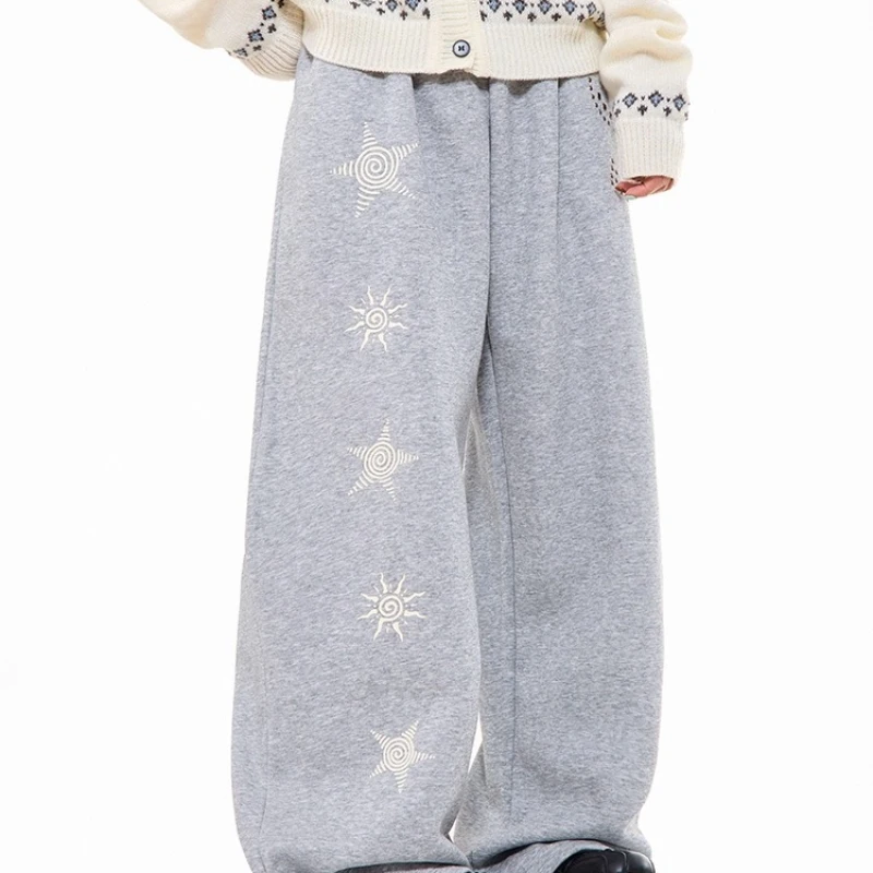 American Retro Star Print Wide-Leg Women's Casual Pants 2025 Autumn New Loose Slimming Versatile Straight-Leg Sweatpants Ladies