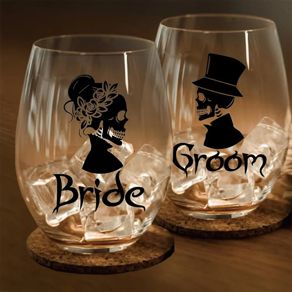 

1pcs Groom Bride Skull Wine Glass for Autumn Halloween Anniversary Wedding Gifts Bride Groom To Be Bachelorette Party Supplies