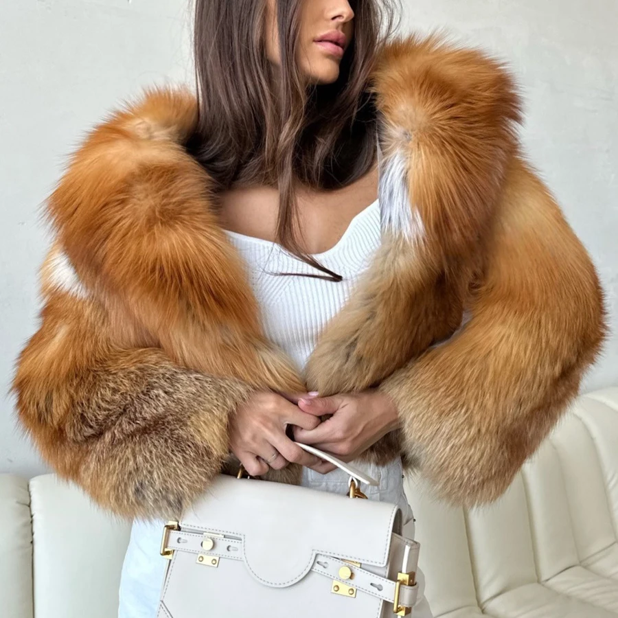 짧은 리얼 레드 폭스 퍼 재킷 천연 풀 스킨 폭스 퍼 코트 칼라 봄버 재킷 고품질 여성 겨울 가을 코트