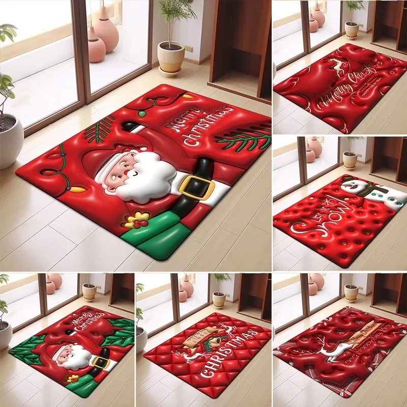 40x60cm Cartoon Christmas Flat Floor Mat Santa Claus Bathroom Carpet Merry Christmas Felize Navidad Joy 2025 Noel Decor For Home