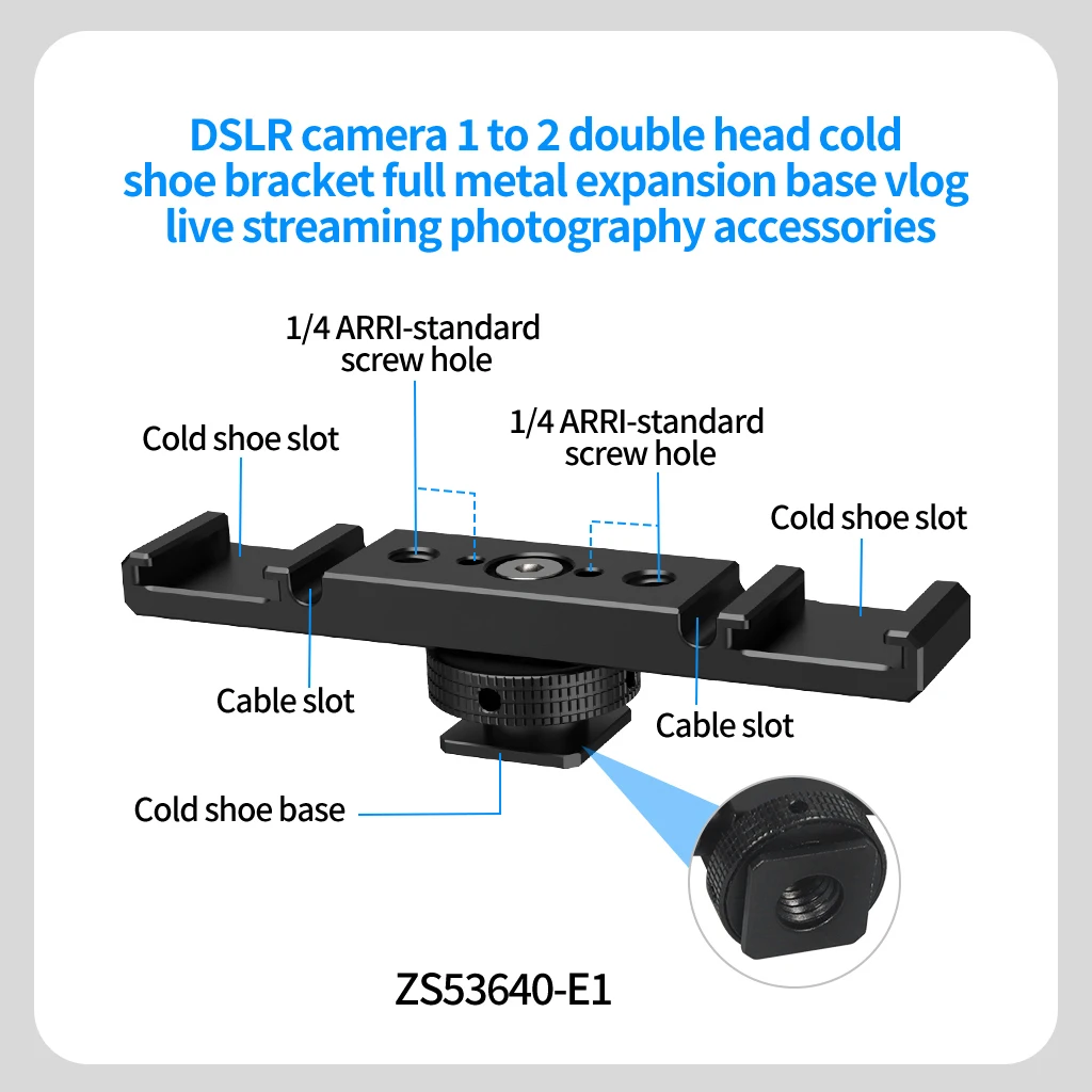 Aluminium Cold Shoe Halterung Dual Coldshoe Verlängerungsstange Platte Adapter 1/4 für Canon Sony Mikrofon LED Video Licht Monitor – Detail 13