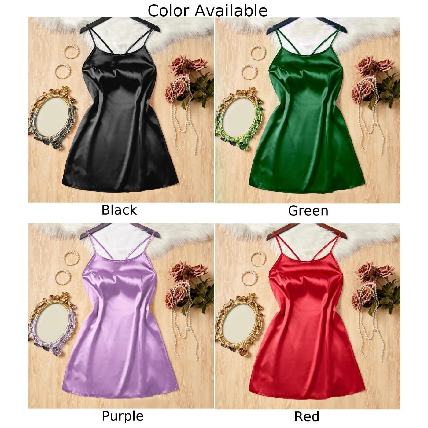 Women Nightdress Sexy Satin Lace See-through Soft Lingerie Sleepwear Night Dress Nightwear Wrap Suspender Slim Dress