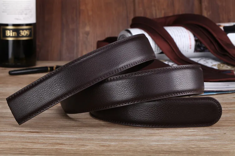 Herren-Gürtel mit 3,5 cm breitem, automatischem Verschluss, Gürtel ohne Schnalle, hochwertiger Gürtel aus PU-Leder für Herren, Jeansgürtel, breit. – Detail 8