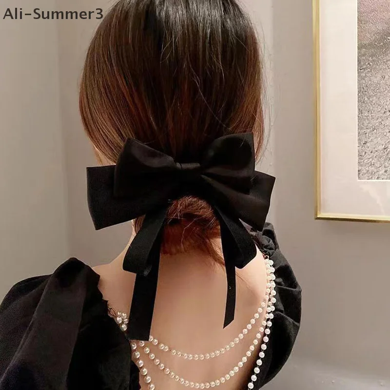 سيدة أنيقة مزاجه القوس الساتان الشريط دبوس الشعر للنساء الجزء الخلفي من الرأس الربيع دبوس الشعر أغطية الرأس موضة إكسسوارات الشعر