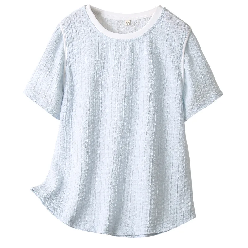 

Женский топ больших размеров 2025 года, новая летняя повседневная жаккардовая футболка с круглым вырезом и короткими рукавами, 100 кг