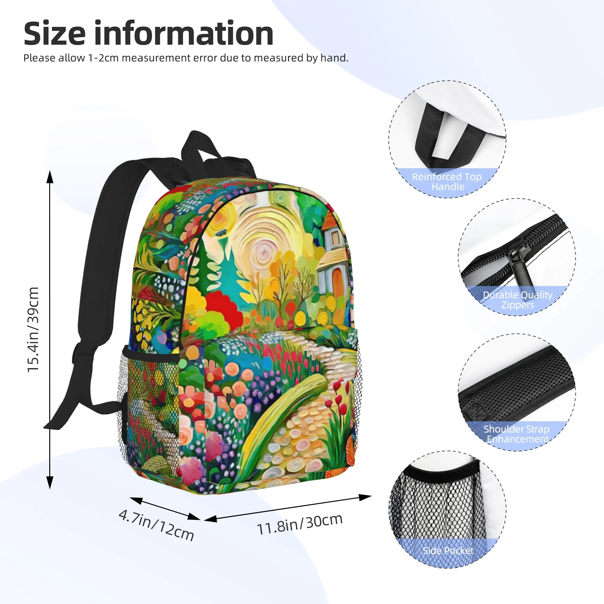 Gustav Klimt Flower Garden with Cottage Backpack Hot Sale Daypack Boys Girls BookBag Shoulder Bags for Men Women School Bag