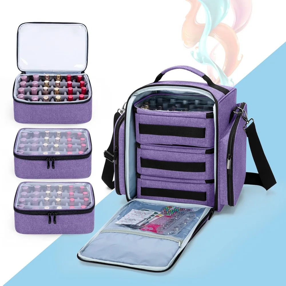 

Nail Polish Organizer Holds 72 Bottles (15ml - 0.5 fl.oz), 3 Removable Pouches and Multiple Storage Sections, Purple