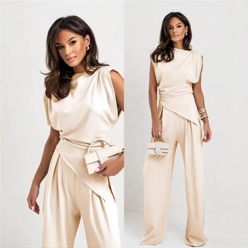 Faionable couleur Pure asymétrique ort Sve ensemble pantalon décontracté femme Cleanfit Sle taille mi-basse matériau PVC