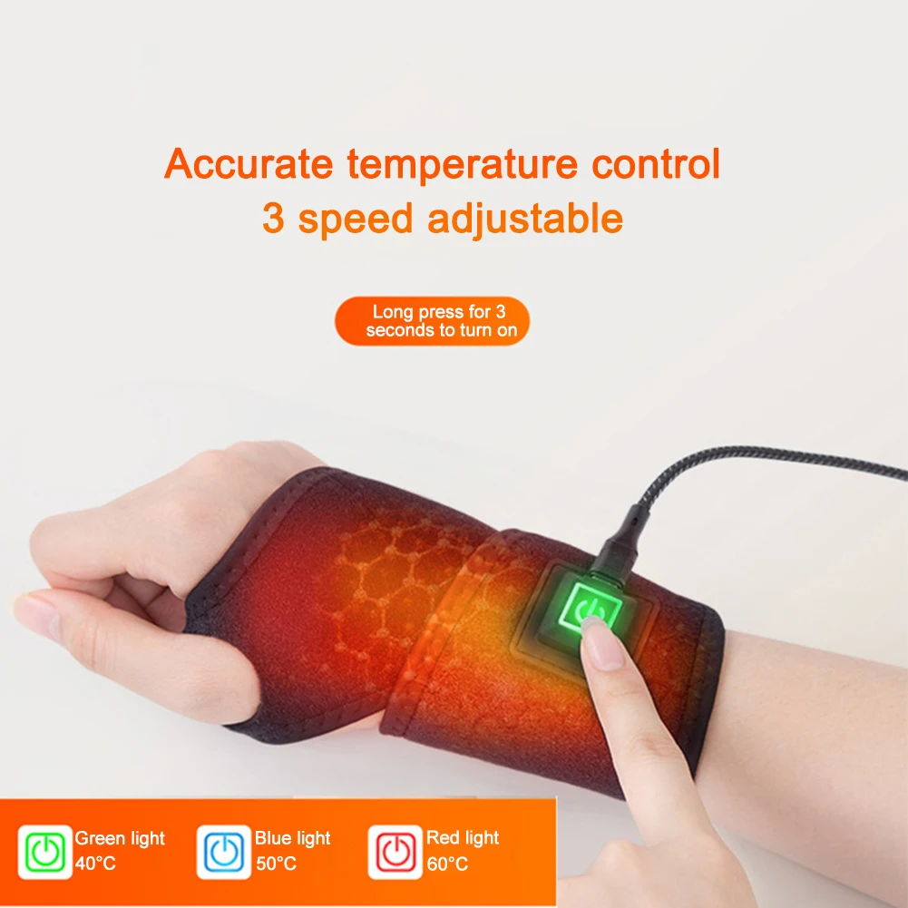 Electric Wrist Thumb Brace Heating Pad Pain Relief Heated Wrist Brace Wrap 3 Level Temperature for Injury Rheumatism Tendonitis