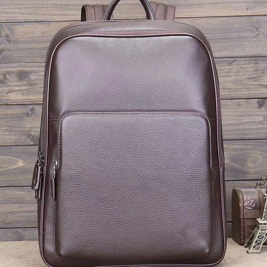 جديد رجال الأعمال على ظهره الطبقة الأولى جلد البقر حقيبة رجالية جلد طبيعي حقيبة مدرسية كبيرة 15.6 بوصة محمول حقيبة السفر #4