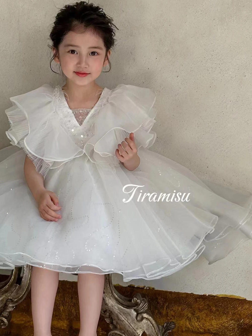 Girls White Gauze Dress Wedding Flower Girls Formal Dresses Kids Baby Birthday Party Princess Lolita Dress Children Ball Gown