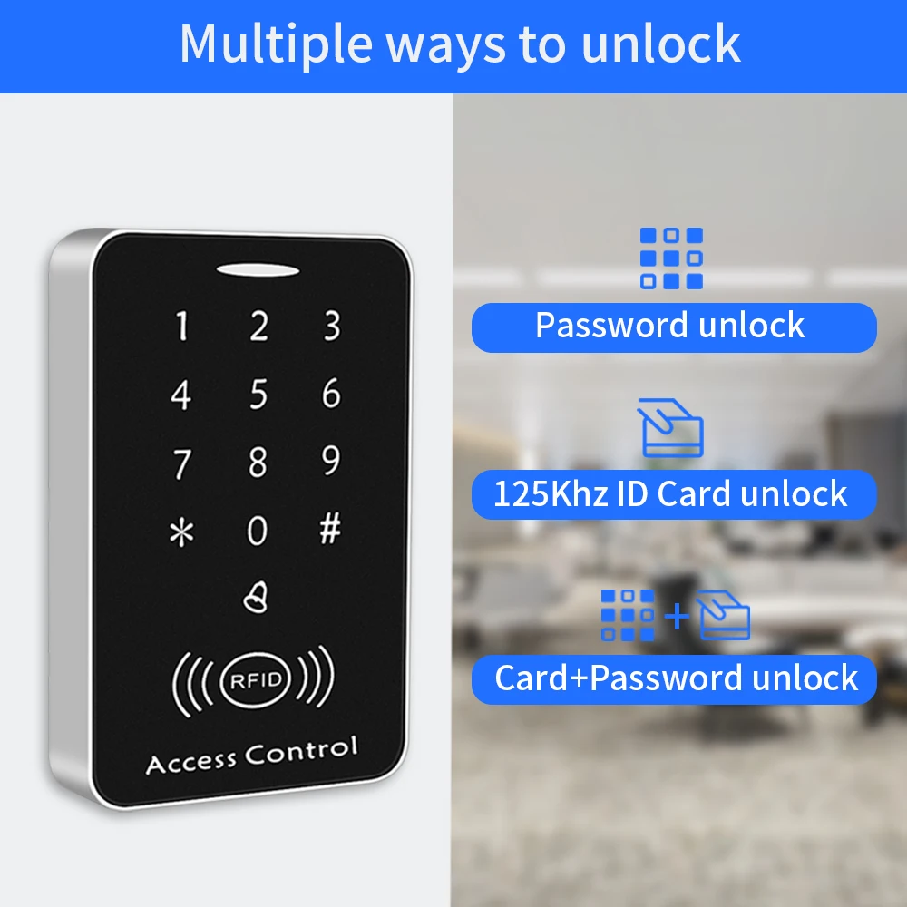 Anti-cópia criptografada Standalone Access Controller 125Khz RFID, teclado de controle, painel de dígitos, leitor de cartão para Door Lock System